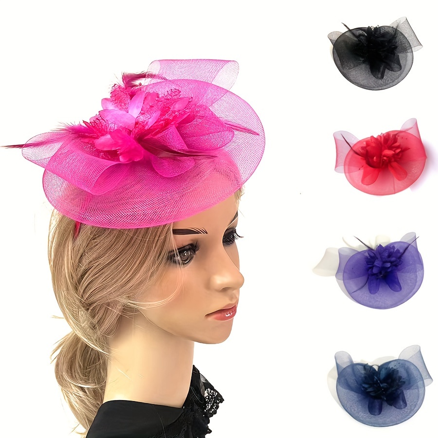 

Elegant Vintage-inspired Fascinator Hat With Feather & Mesh Headband - Weddings, & , Hat Accessories