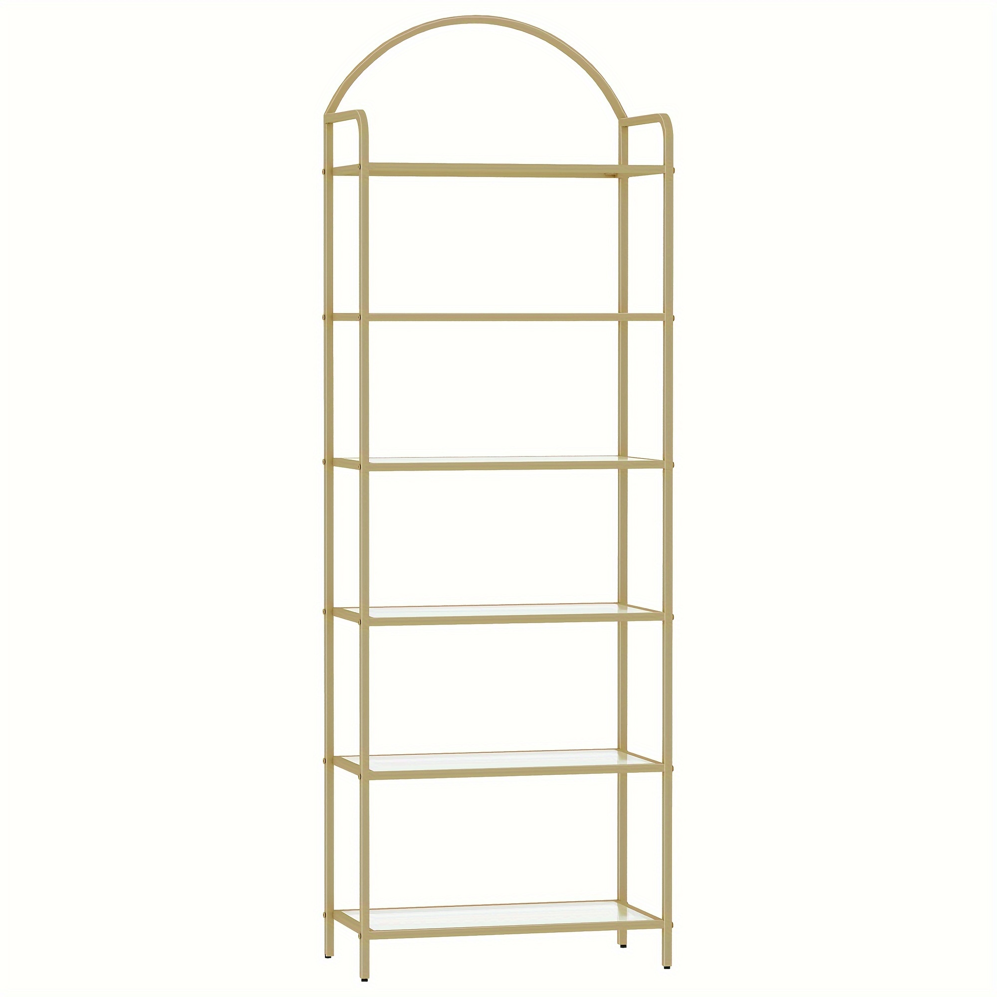 E-shop Regal, Bücherregal aus gehärtetem Glas, schmales Regal für Schlafzimmer, Badezimmer, Home Office, Stahlrahmen, 6 Regale Gold