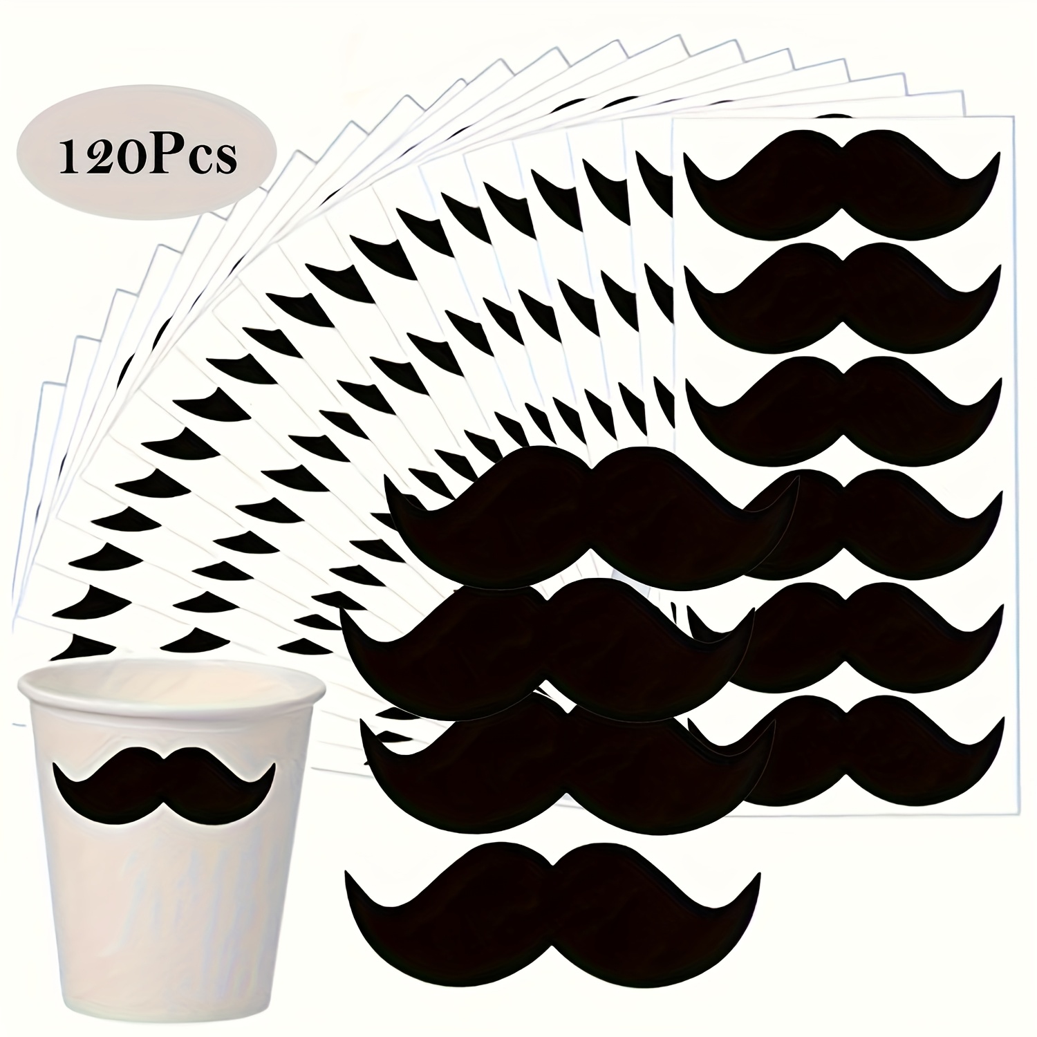 TEMU Adesivi a forma di baffo 120 pz, adesivi per del Pap�, etichette a forma di baffo per Halloween per articoli per feste, 3.35 x 1.15 pollici,
