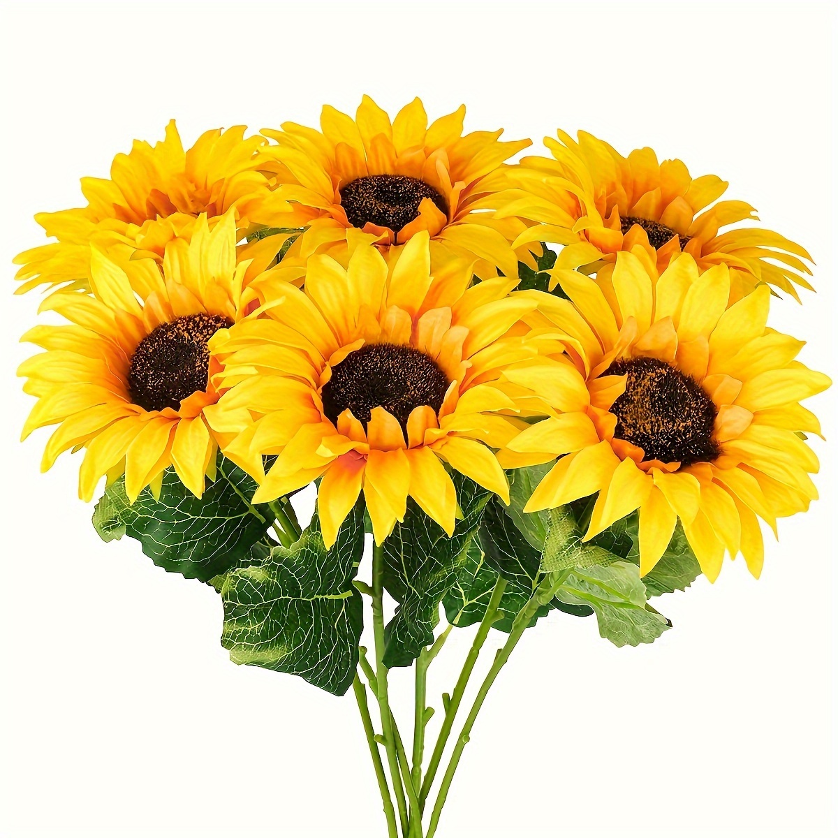 

6-piece Lifelike Silk Sunflower Bouquets With Long Stems - Perfect For Diy, Outdoor Decor, Weddings & Seasonal Celebrations