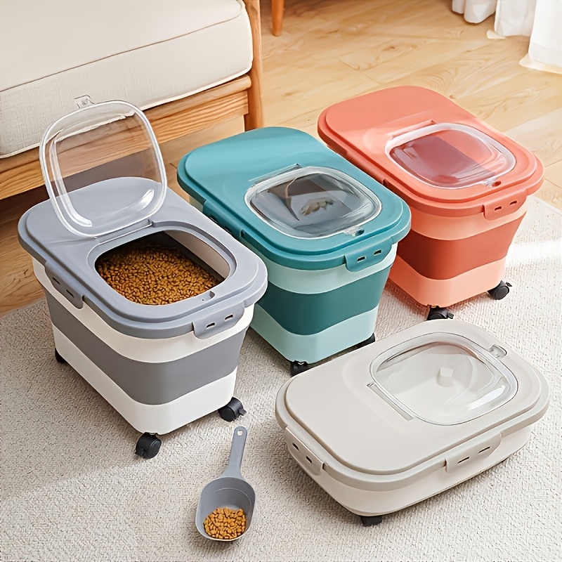 foldable pet food storage container set 5 30 lbs with airtight lid and wheels moisture proof cat and dog food container large capacity foldable pet food storage bin suitable for pet   and flour