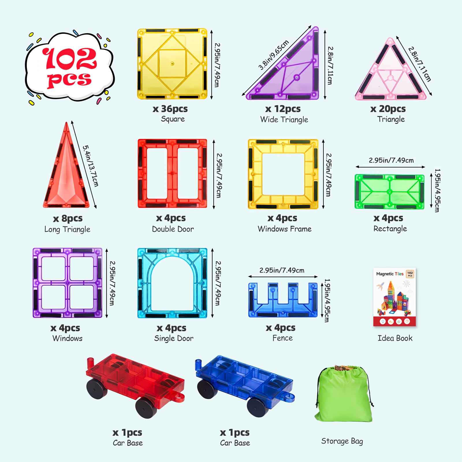 120 PCS Magnetic Building sold Blocks, 3D Magnetic, with 2 Cars--^H