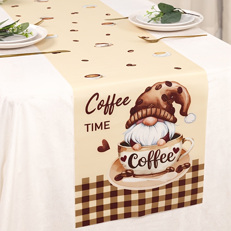 

[1pc Coffee Dwarf Table Runner] 1pc Coffee-themed Polyester Table Runner, Machine Made, Fit, With And Coffee Cup Design, For Dining, Home, Office, Afternoon Tea, Birthday, And Baby Shower Decorations