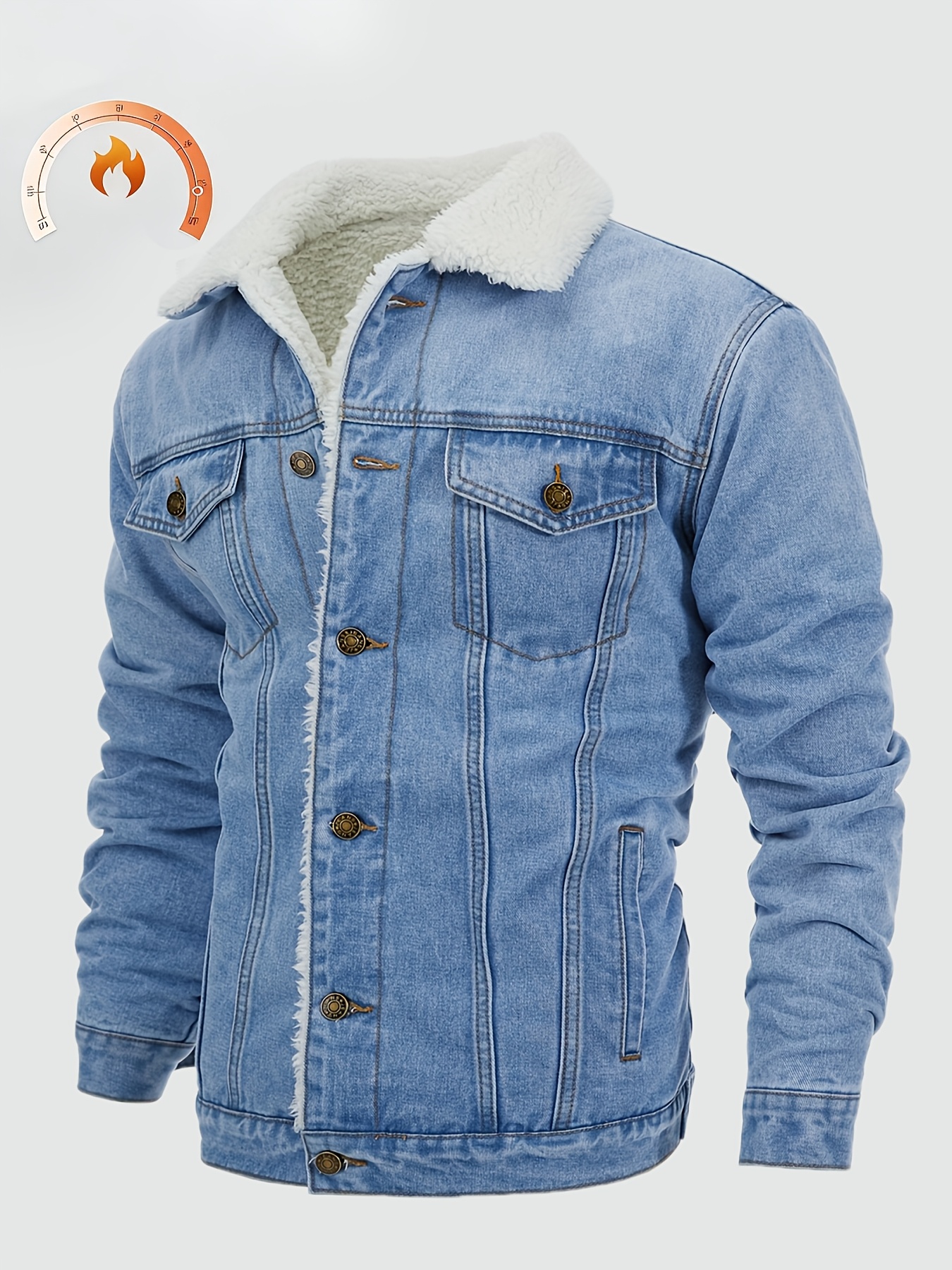 [Christmas Gift for Him]Men's Heavyweight Oversized Blue Denim Jacket with Lining And Single Button Closure - Classic Collar, Chest Pocket, Workwear Jacket Machine Washable, Durable Everyday Jacket - Solid Color