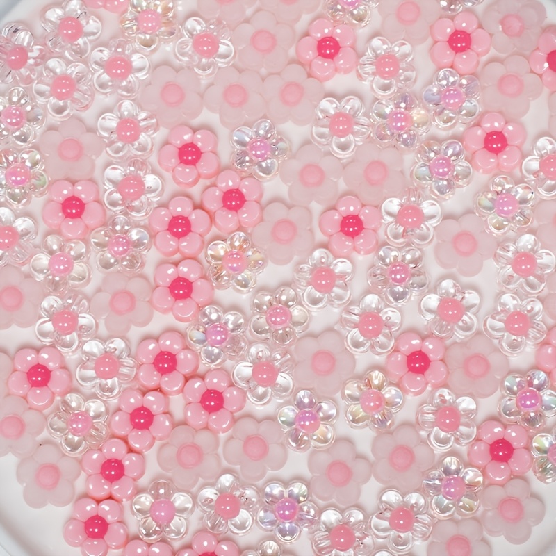 TEMU 12mm 80pcs Pink Floral Beads With Matte End, Shiny Solid-colored Flower Beads With Holes, Suitable For Valentine's Day Gifts, Bracelet Making,