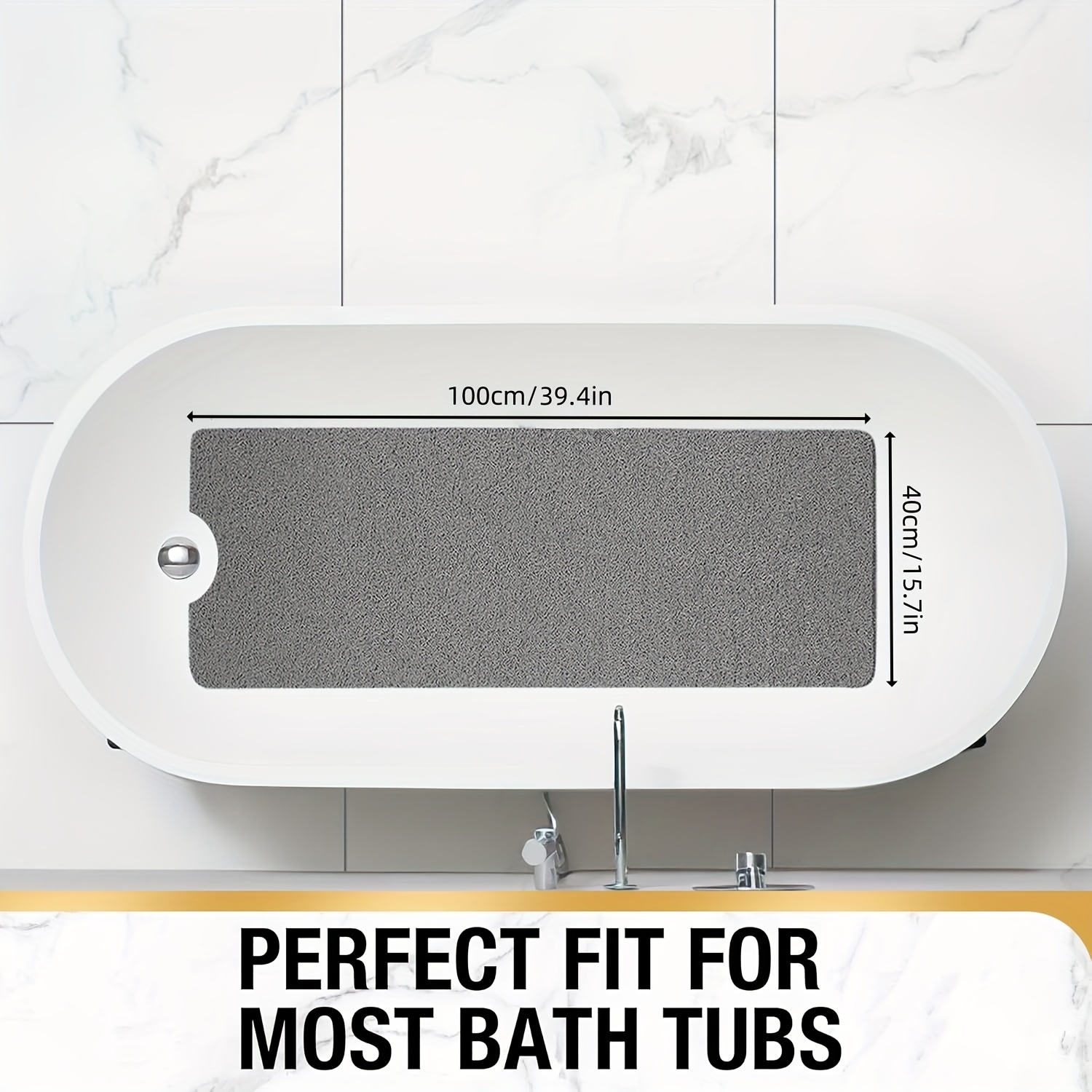 TEMU Anti-slip Bath Mat With Drainage Hole - 15.7x39.4 Inch Soft Pvc Bath Mat For Bathtub, Quick- & Bathroom Floor Mat, Non-slip Bath Mat, Shower