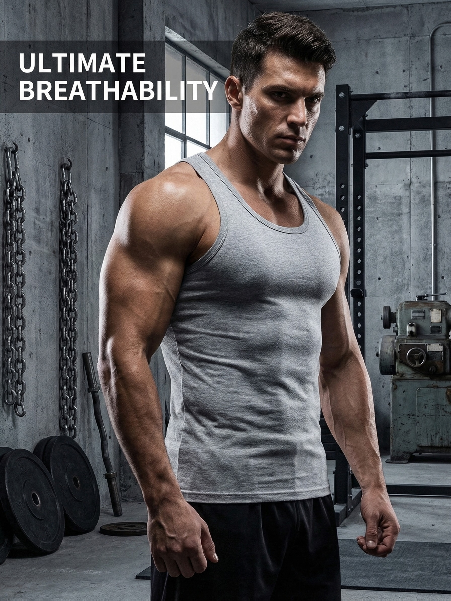 7pcs Men'S Casual Athletic Vests - Fashionable Solid Classic Round Neck Base Layer - Slight Stretch Breathable 100% Fabric - Suitable for Home Leisure - Fitness Running - Strength Training Wear