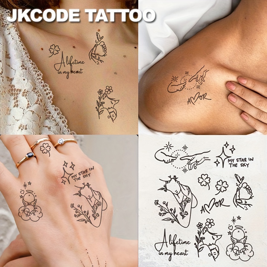 Minimal Tattoo - Herbal Tattoo Sticker "love" Theme Daddy & Mommy Illustration Design - Cute Fashionable Temporary Tattoos For Girls, Waterproof Lasts Up To 15 Days On Hands And Neck