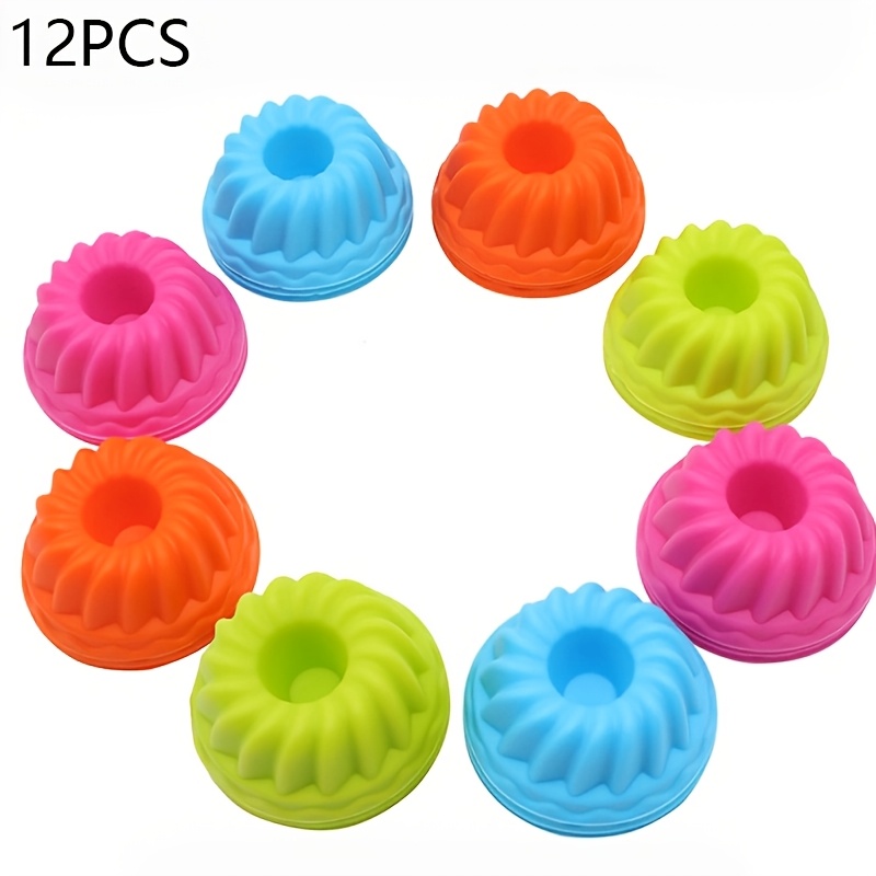 Image of 12pcs Set Silicone Muffin Cups, Home Baking Cake Donut Pudding Jelly Molds Perfect For Cakes, Donuts, Puddings, And Jellies