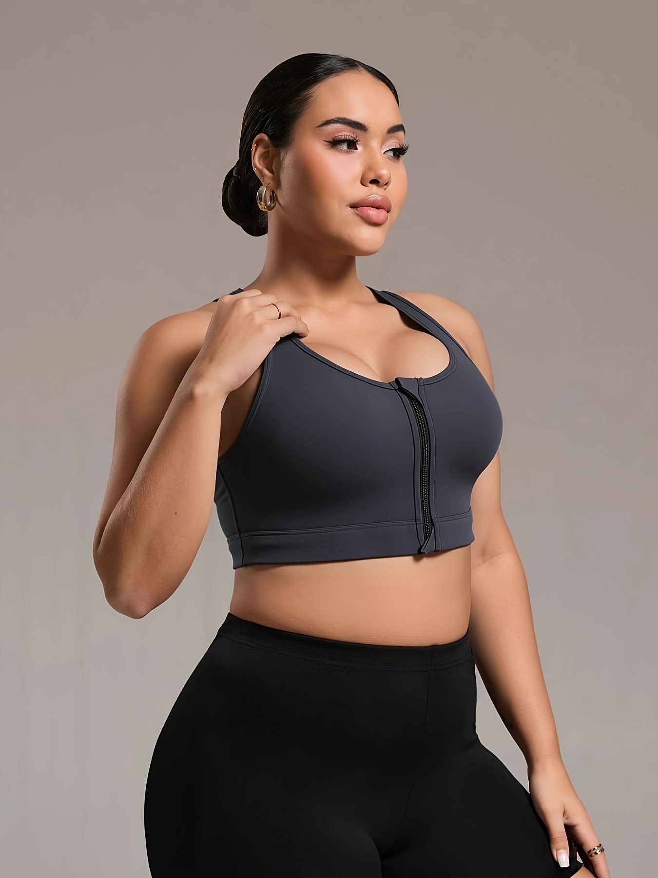 Front Zipper Solid Color Plus Size Women's Sports Fashion Outdoor Yoga Bra