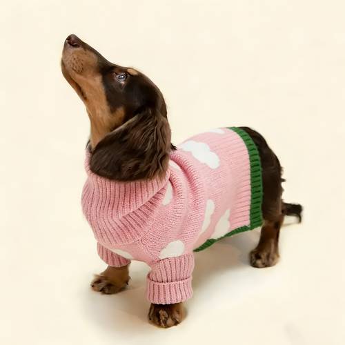 sky blue white cloud turtleneck sweater for small dogs cozy winter pullover for bichon dachshund schnauzer yorkshire terrier machine washable dog sweaters for autumn winter outfits pull no zippers hooks