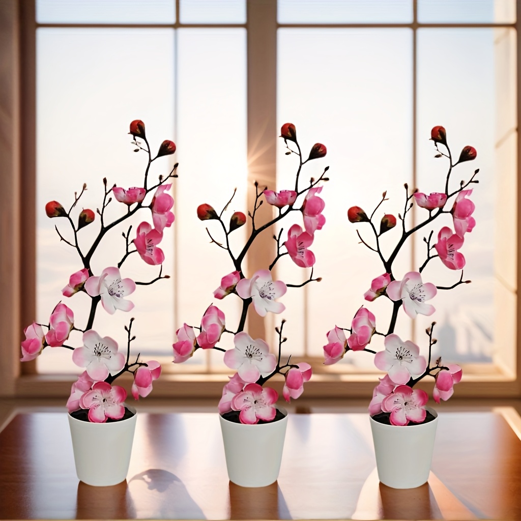 Image of 3pcs Plum Bonsai - Perfect For Indoor And Outdoor Decor, An Ideal Holiday Gift And Desktop Accent