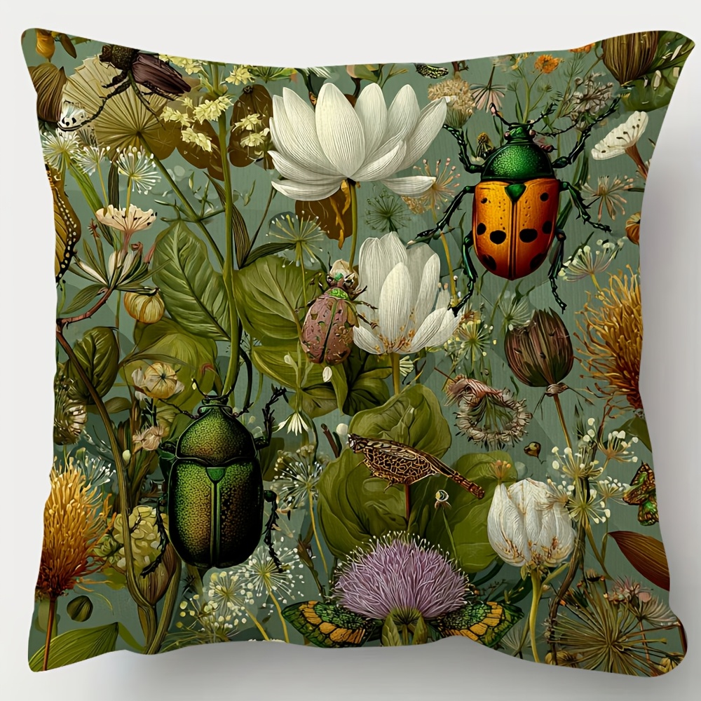 TEMU 1pc, Double-side Short Pillowcase, Bugs And Beetles Spring Throw Pillows Covers, Multiple Sizes Pillow Case, Suitable For Sofa, Living Room,