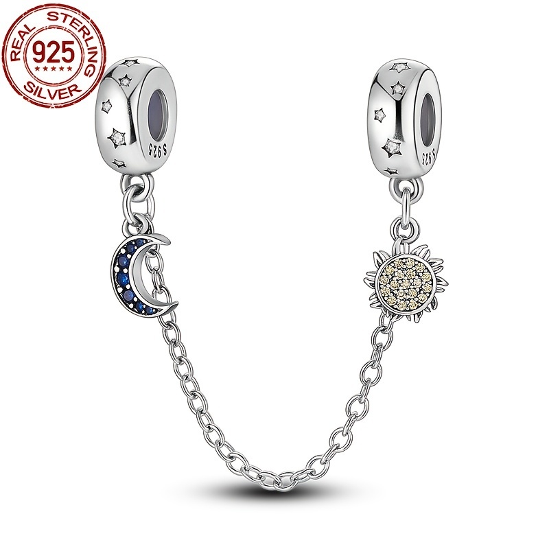 

Elegant 925 Sterling Silvery Charm With Safety Chain - Fits Original Bracelets, Diy Pendant For Women - Valentine's Day, Birthdays, Christmas & Thanksgiving Gifts