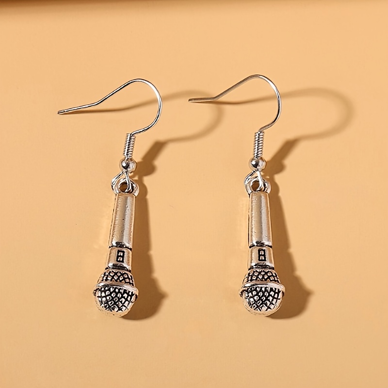 

Retro Silver Instrument Punk Style Earrings, Creative , Hip-hop Guitar, Microphone, Note Earrings, Unisex Earrings