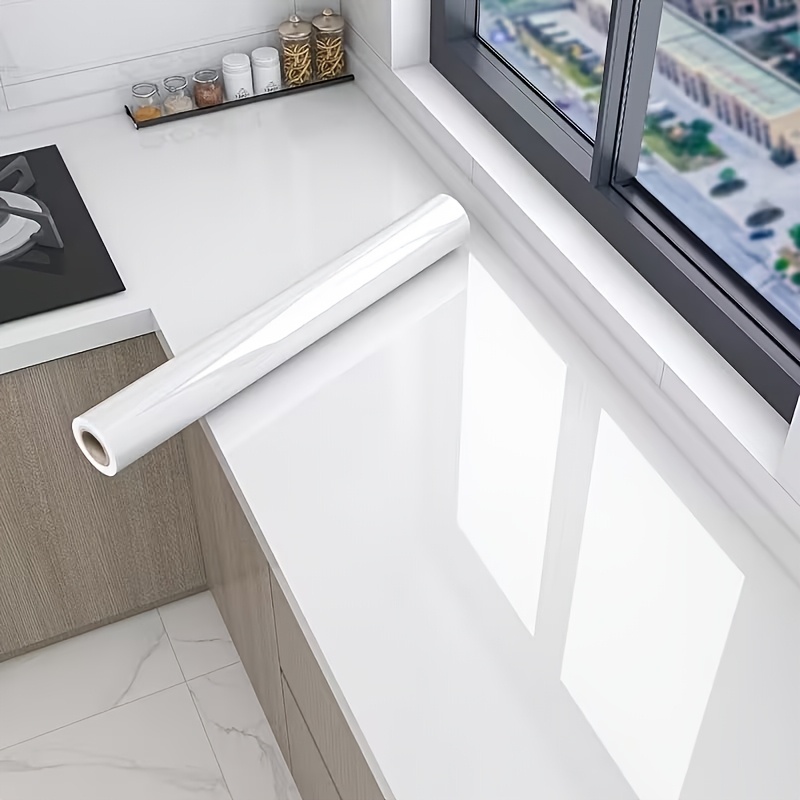 TEMU 1 Roll 60cm Wide Glossy White Waterproof Oil-resistant Flat Sticker, Suitable For Kitchen, Bathroom, Furniture And Appliances, Easy To Apply And