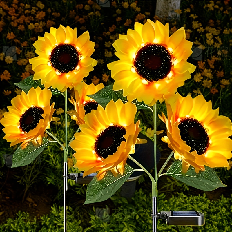 Decoraciones Navideñas Solares para Exteriores, 3 Luces LED de Girasol, Luces Solares de Flores, Regalos de Girasol para Mamá en Cumpleaños y Navidad, Luces Decorativas de Estaca para Jardín y Césped, Iluminación Decorativa para Exteriores