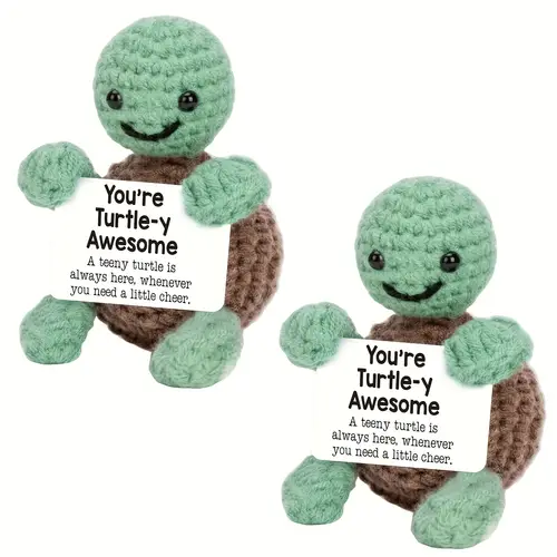 2pcs mini crochet turtles handmade green brown fabric animal decor with inspirational quotes home party favors and motivational gifts for women men turtle decor