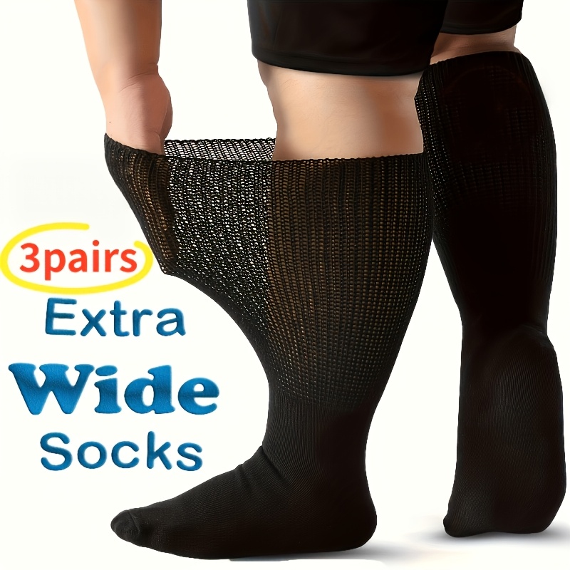 TEMU 3 Pairs Wide And Large Feet Special Socks Loose Non-constricting Socks Men Women Breathable Mesh Elastic Mid-calf Socks Suitable For Thick Legs