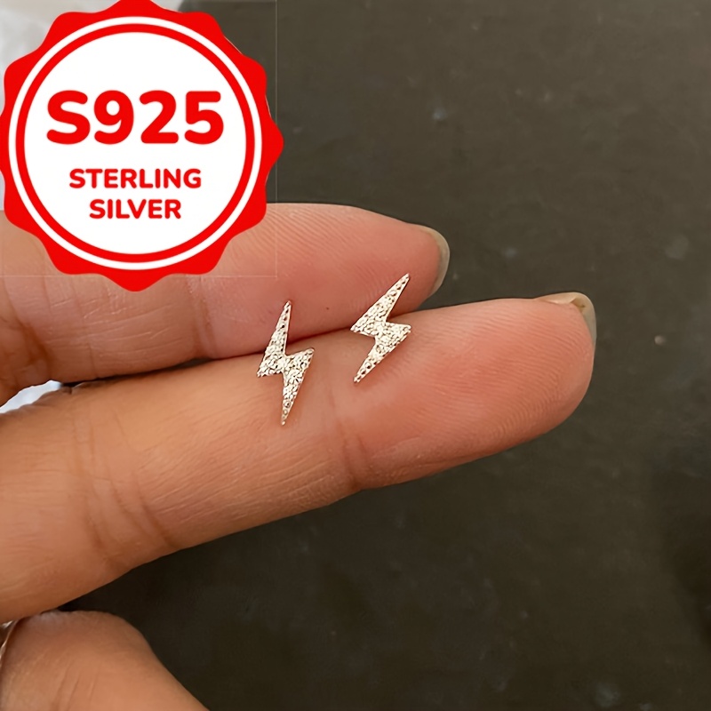 

1g/0.04oz 925 Silvery Stud Earrings Exquisite Tiny Lightning Shaped Zirconia Decor Stud Earrings Jewelry For Women