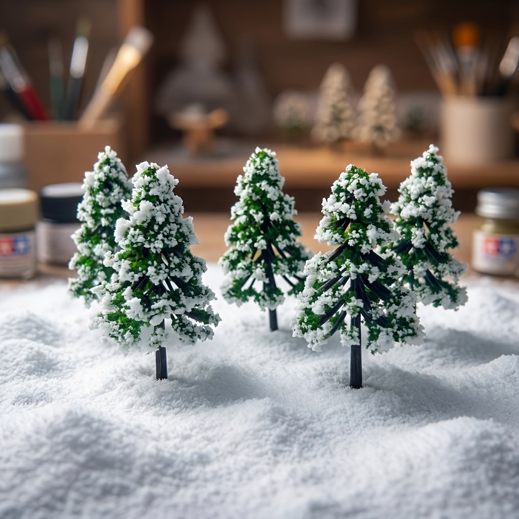 TEMU 5 piezas de artificiales, modelos de pino de invierno de 6 cm, árboles en miniatura para paisajes de trenes en miniatura, pueblos, ferrocarriles