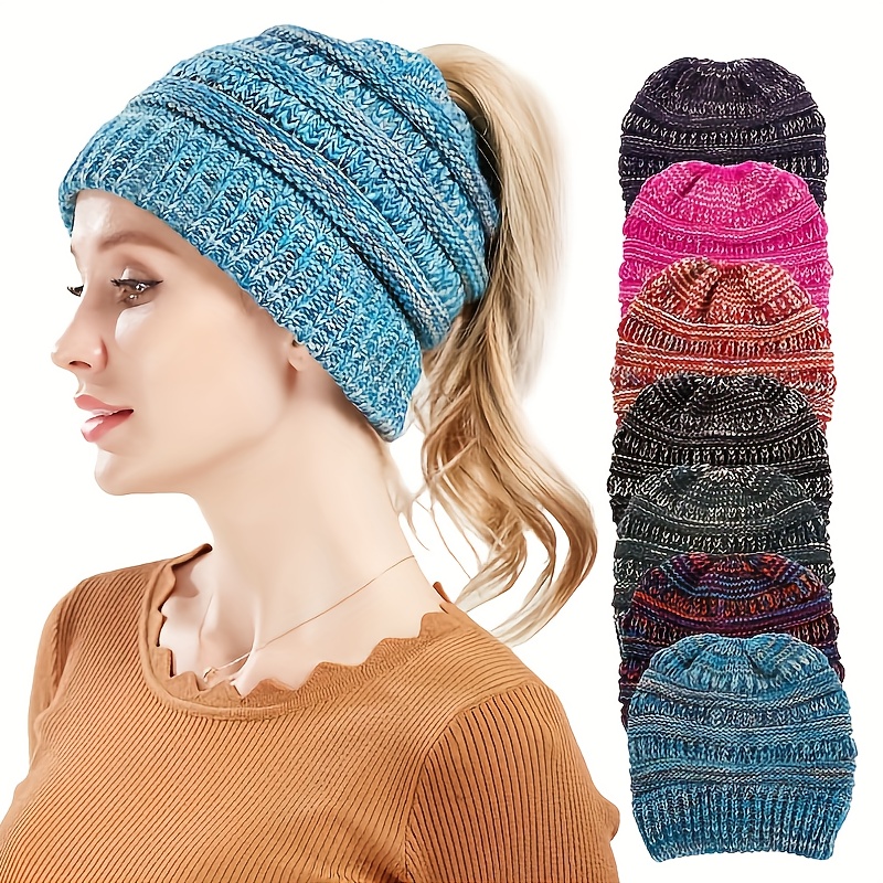 

Mixed Knitted Hat Ladies Ponytail Hat