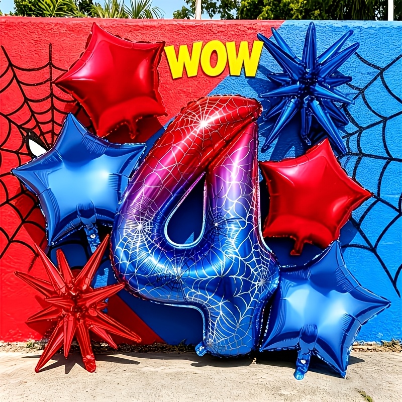 TEMU Set de 7 globos de número de , que , estrella explosiva y azul, globos de papel de aluminio de estrella y azul. Adecuado para decoración de con