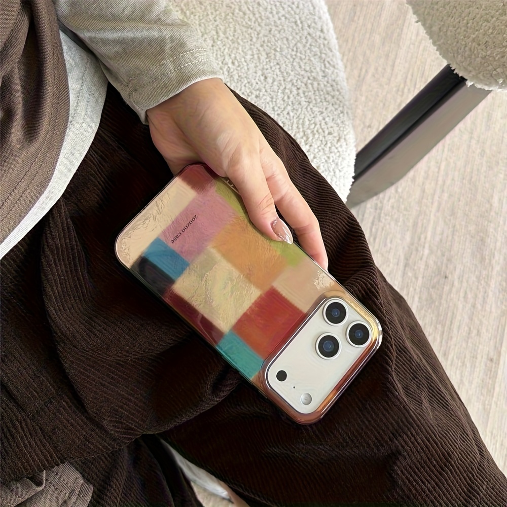 TEMU Phone Case: Ins-style Minimalist Colorful Plaid Pattern Phone Case, Compatible With Iphone 17/17 Air/16/15/14/13/12/11 Pro Max/xr/xs/xs Models.