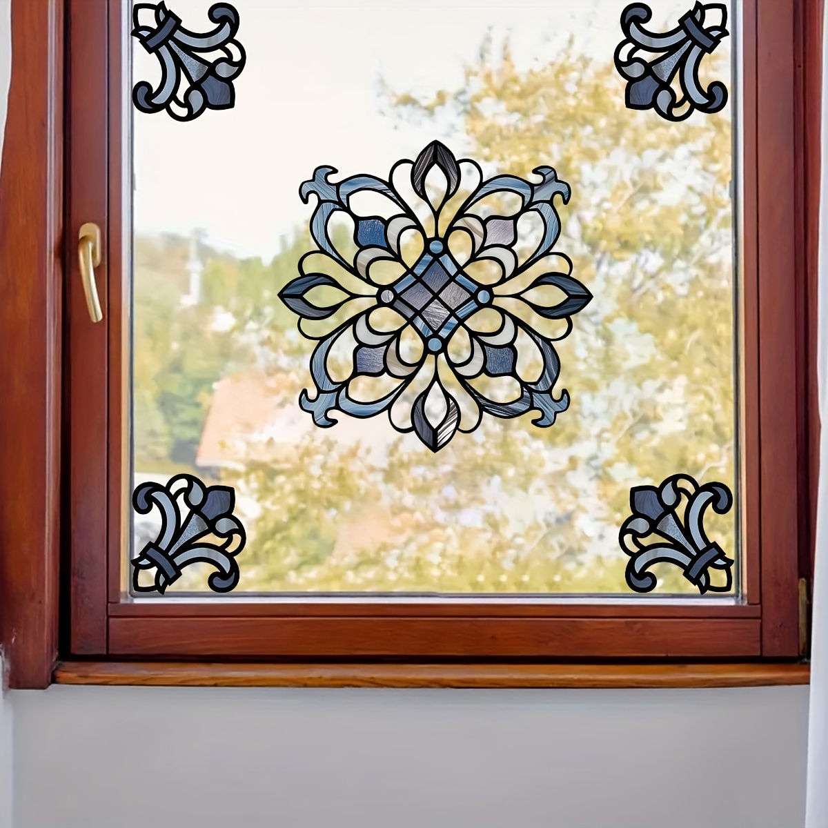 

Removable Watercolor Geometric Window Cling - Art Decal For Bedroom, Living Room, Kitchen & Bathroom - Easy Apply Pvc Wall Sticker