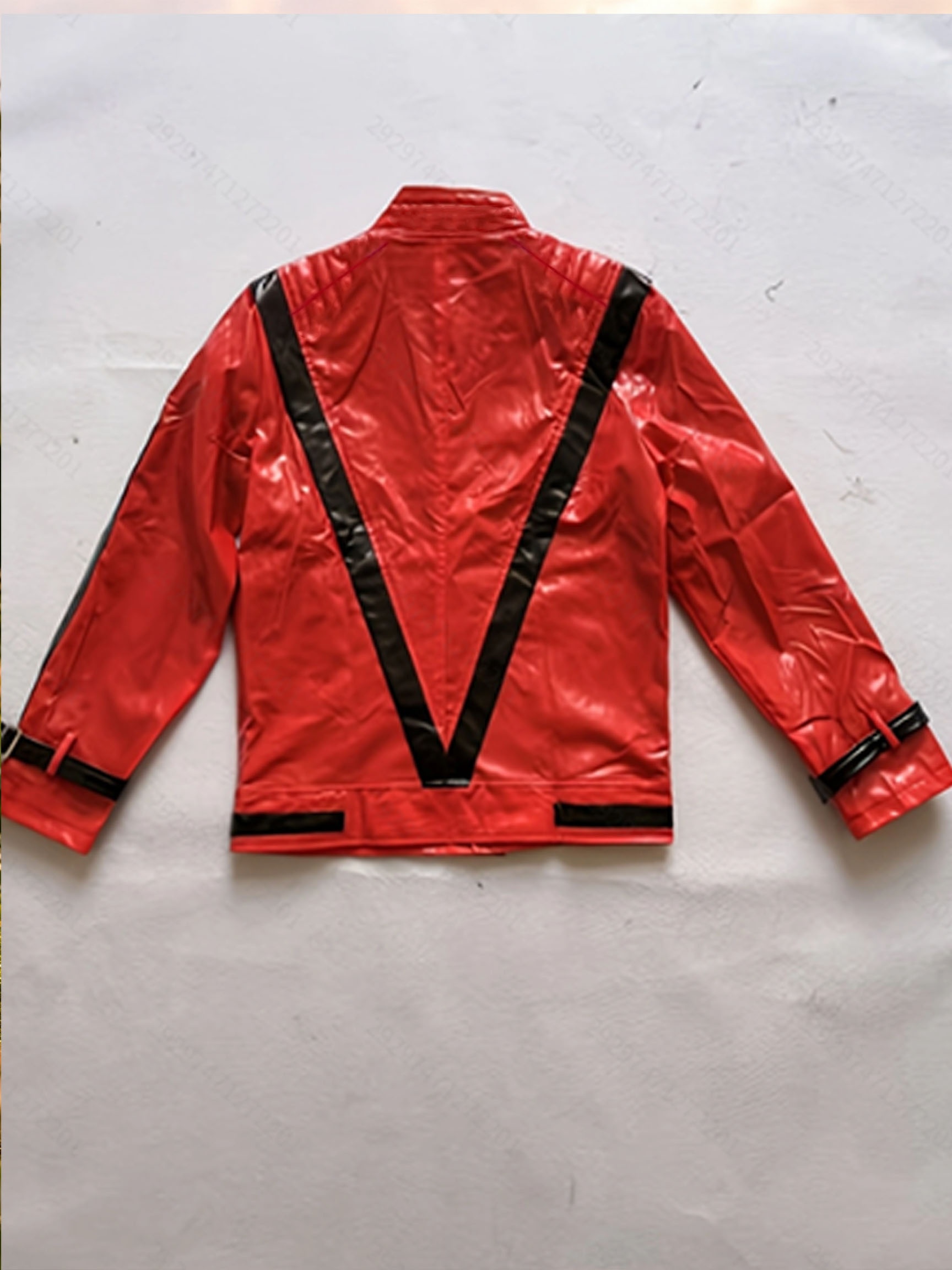 scheibenförmiges, glänzendes rotes biker-top für jungen mit stehkragen, doppelknöpfen und verstellbaren manschetten,   für halloween, karneval und bühnenshows