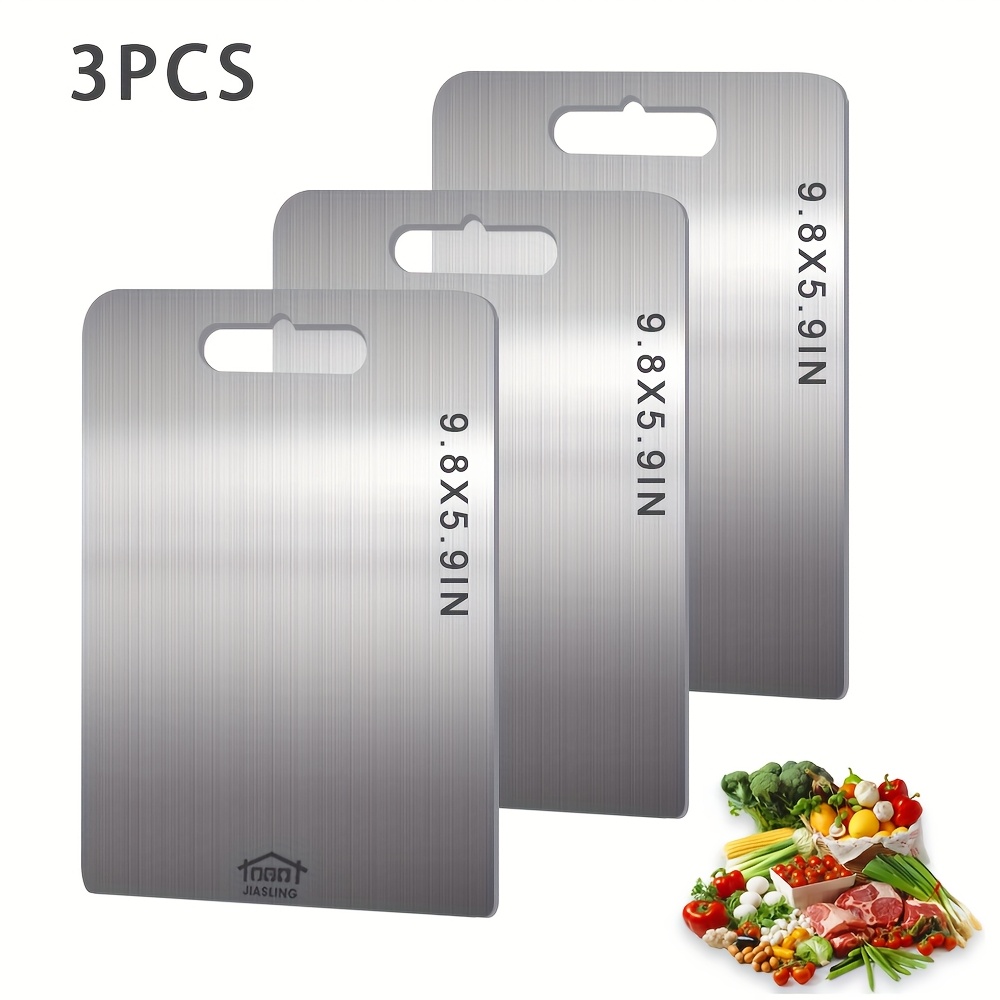 TEMU 3pcs Stainless Steel Cutting Boards, Ultra-thin Metal Cutting Boards For Kitchen, 304 Chopping Board For Meat Fruit And Vegetables, Dishwasher Safe, Professional