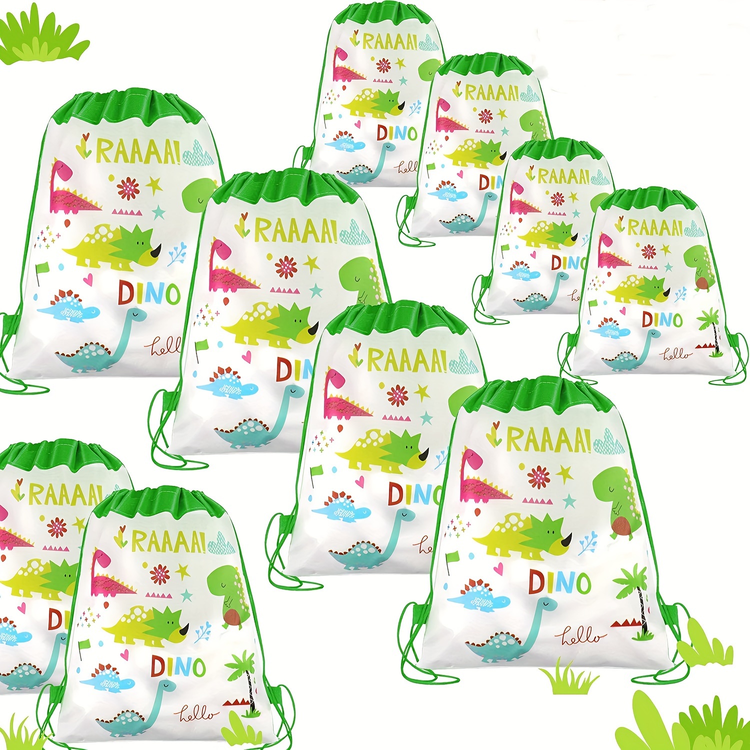 

12pcs Cartoon Dinosaur Print Drawstring Gift Bag, Goodie Bag, Goody Bag