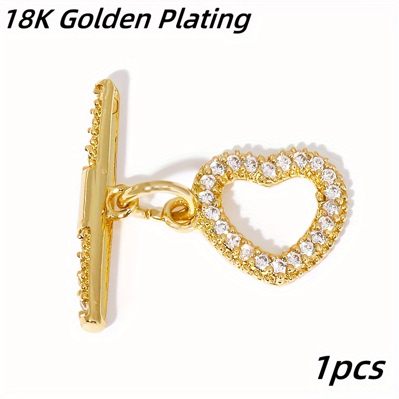1pc Trendy Gold Plated Heart Toggle Clasp Brass Inlaid Synthetic Cubic Zirconiaia Ot Clasp Connector For High Quality…: retailer-supplied image
