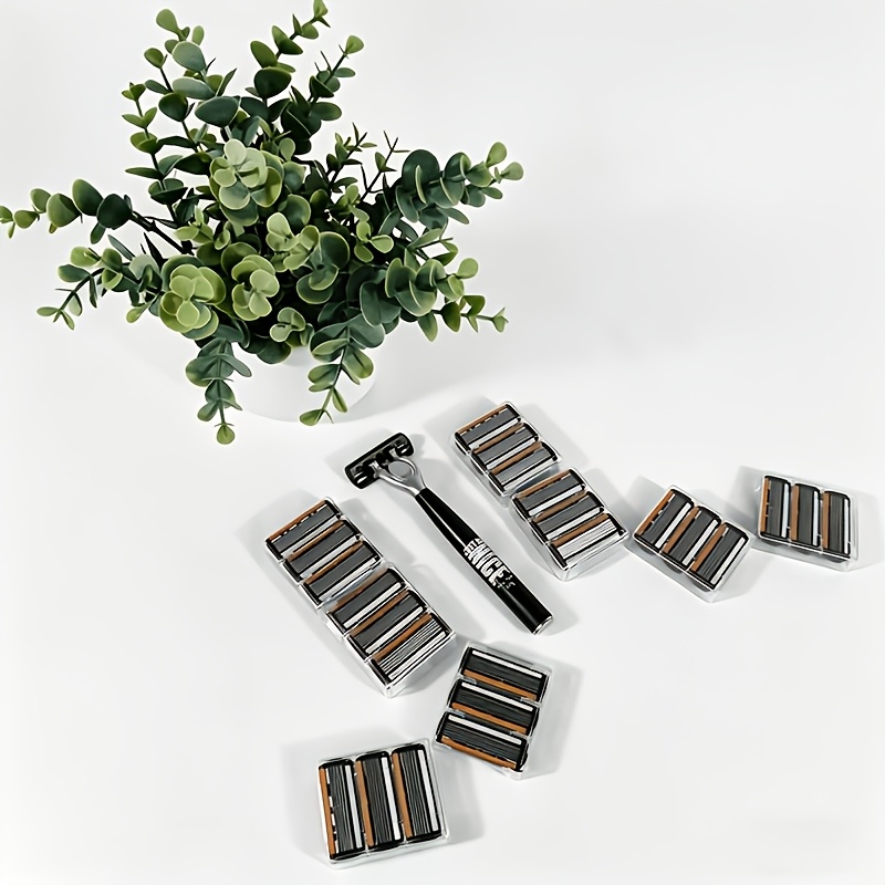 TEMU Ensemble de rasoir manuel premium pour hommes, 1 manche avec 24 lames, épilation complète du corps morts, manche en métal, lames en acier