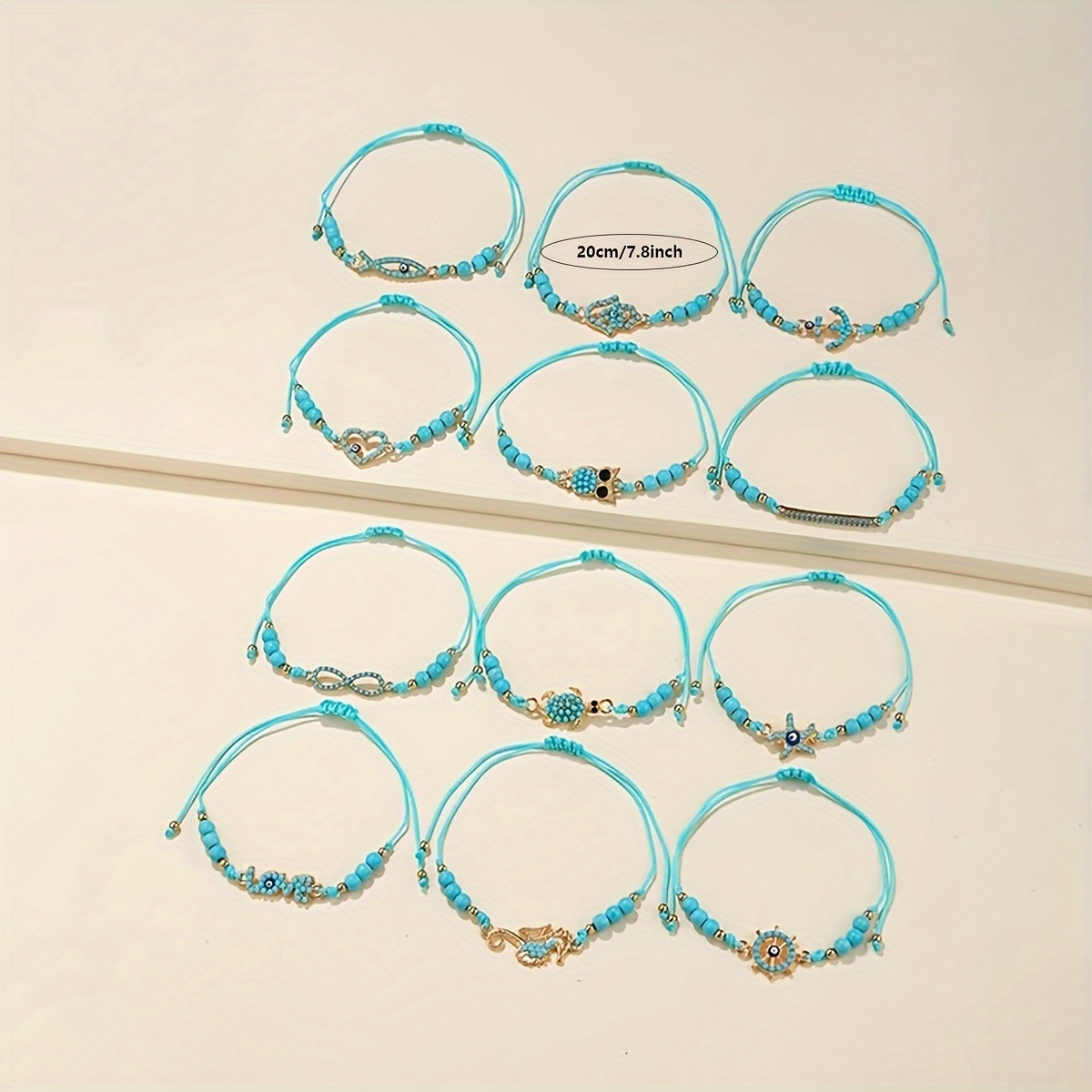 12 Pcs Turquoise Bracelets with Devil's Eye Pendants