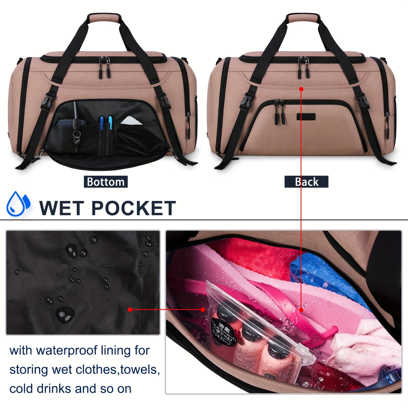 waterproof gym duffle bag shoe compartment large Temu