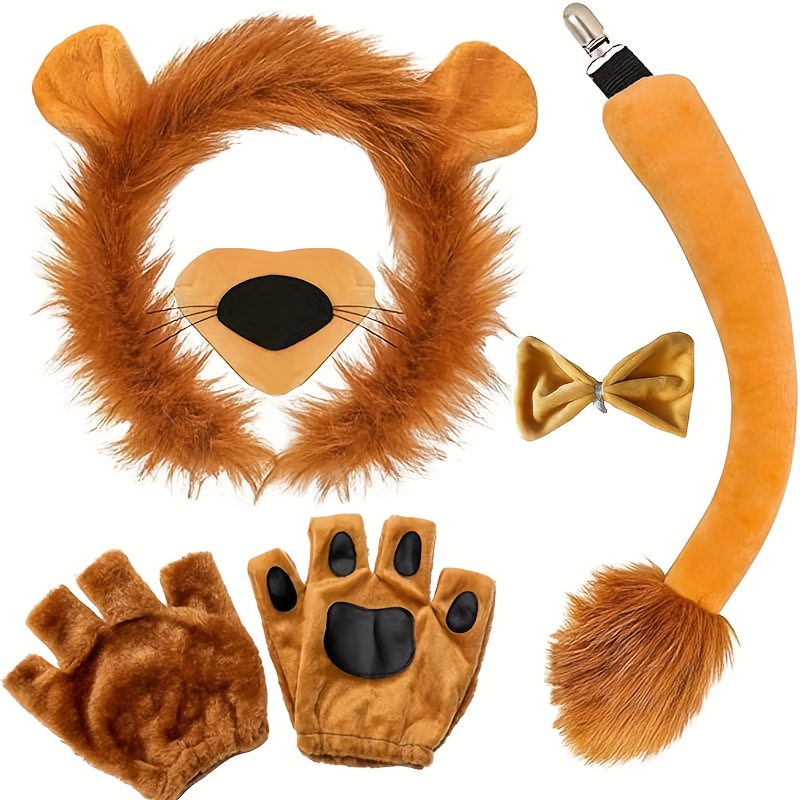 6pcs Lion Costume Set With Tail, Headband And Bowtie For Halloween Christmas Party