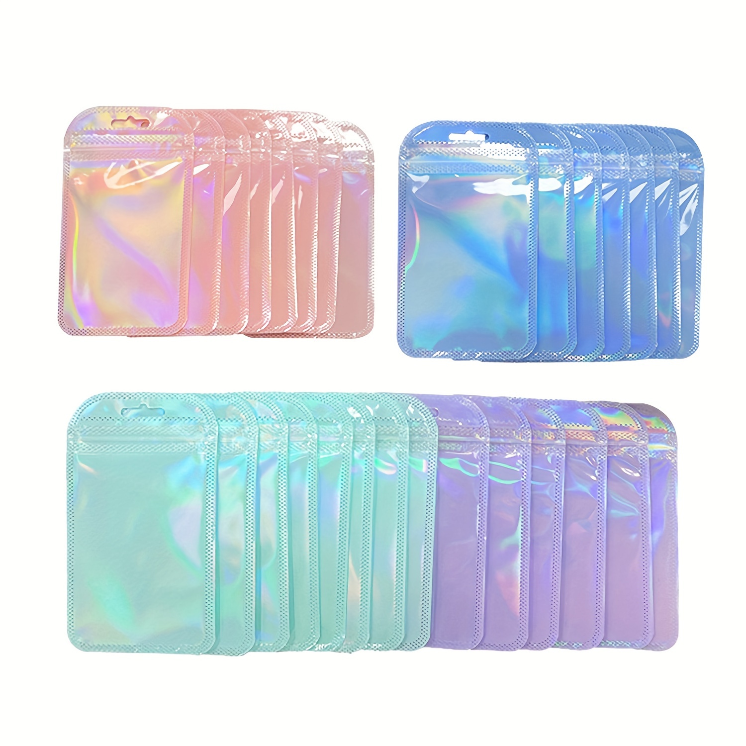 

100pcs Mixed Macaroon Color Laser Ziplock Bags, Resealable Jewelry Packaging Organizer Bags, Party Favors Sample Cosmetic Storage Bags Practical Convenient Supplies
