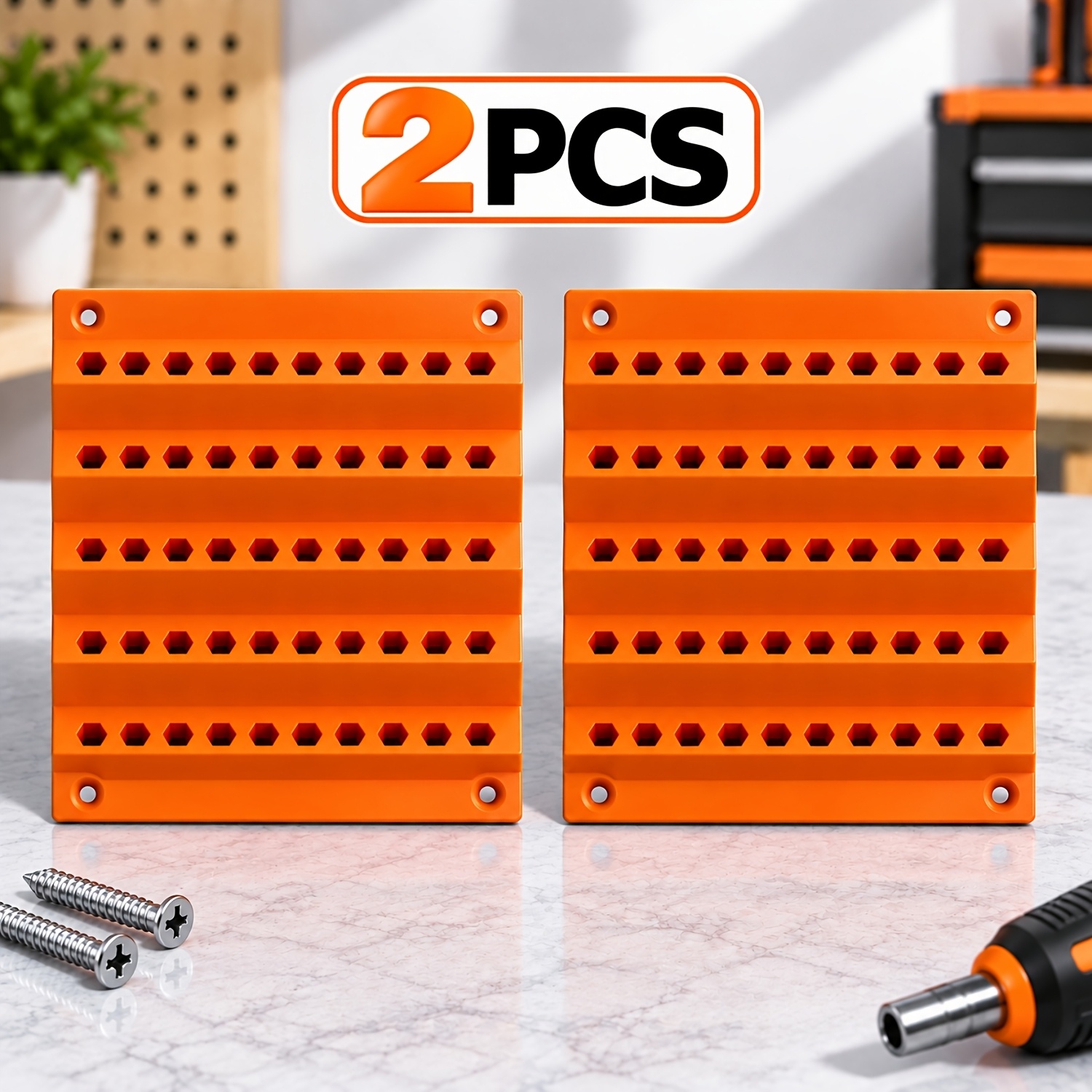TEMU 2pcs Wall-mounted Bit Organizer Rack, Hex Bit Holder, Fits 6.3mm Bits, 50pcs Bit Capacity, Home Garage Screwdriver Tool Organizer, Utility
