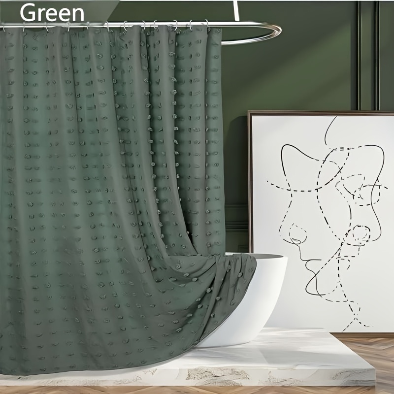 Bohemian Chic Polka Dot Shower Curtain with White Hooks, Machine Washable