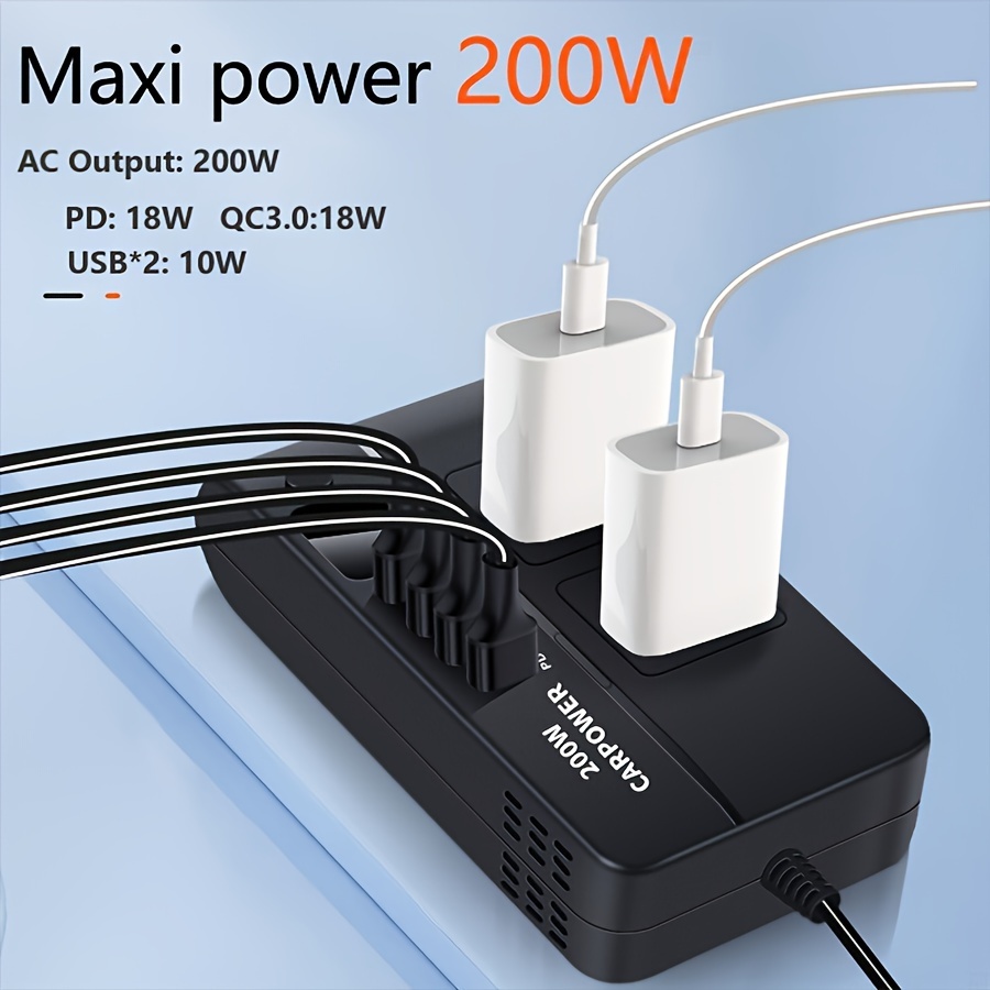 200w Car Power Inverter, 12v To 110v Ac Car Inverter, 3 Usb 1 Type-c 