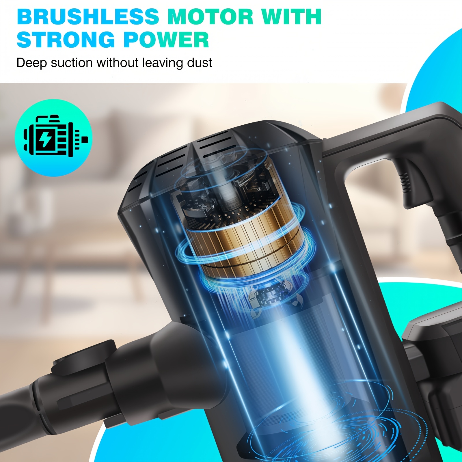 Cordless Vacuum Cleaner, Wall Hanging Stick Vacuum Cleaner 15KPA Pet Vacuum Cleaner With Tangle-Free Brush, 3000mAh Battery, Up To 65 Mins Runtime, For All Hardwood Floors Carpet Pet Hair, Ideal For Home & Car Use