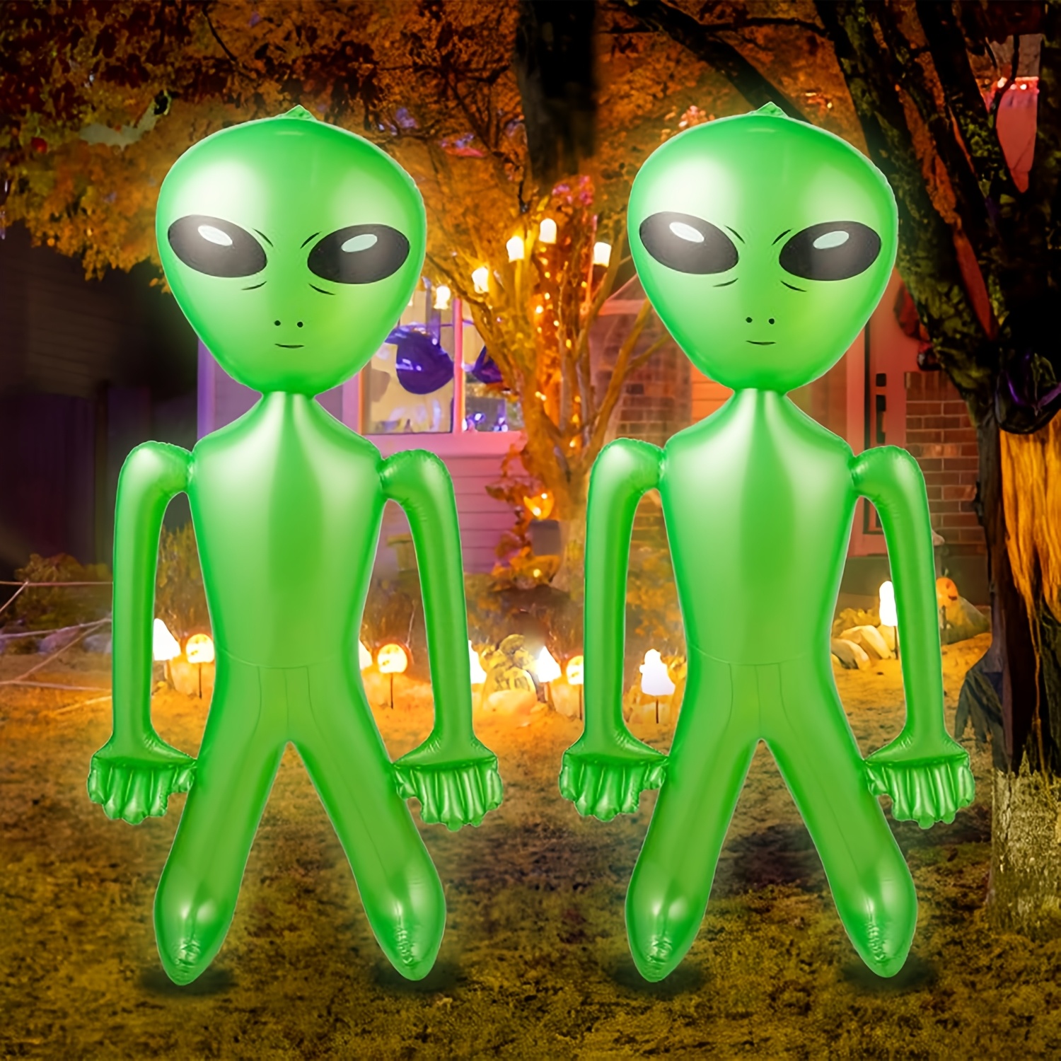 TEMU Ensemble de 2 jouets gonflables extrêmement grands d'aliens - vert , prix de jeu, décoration de fête sur le thème d'aliens pour Halloween -