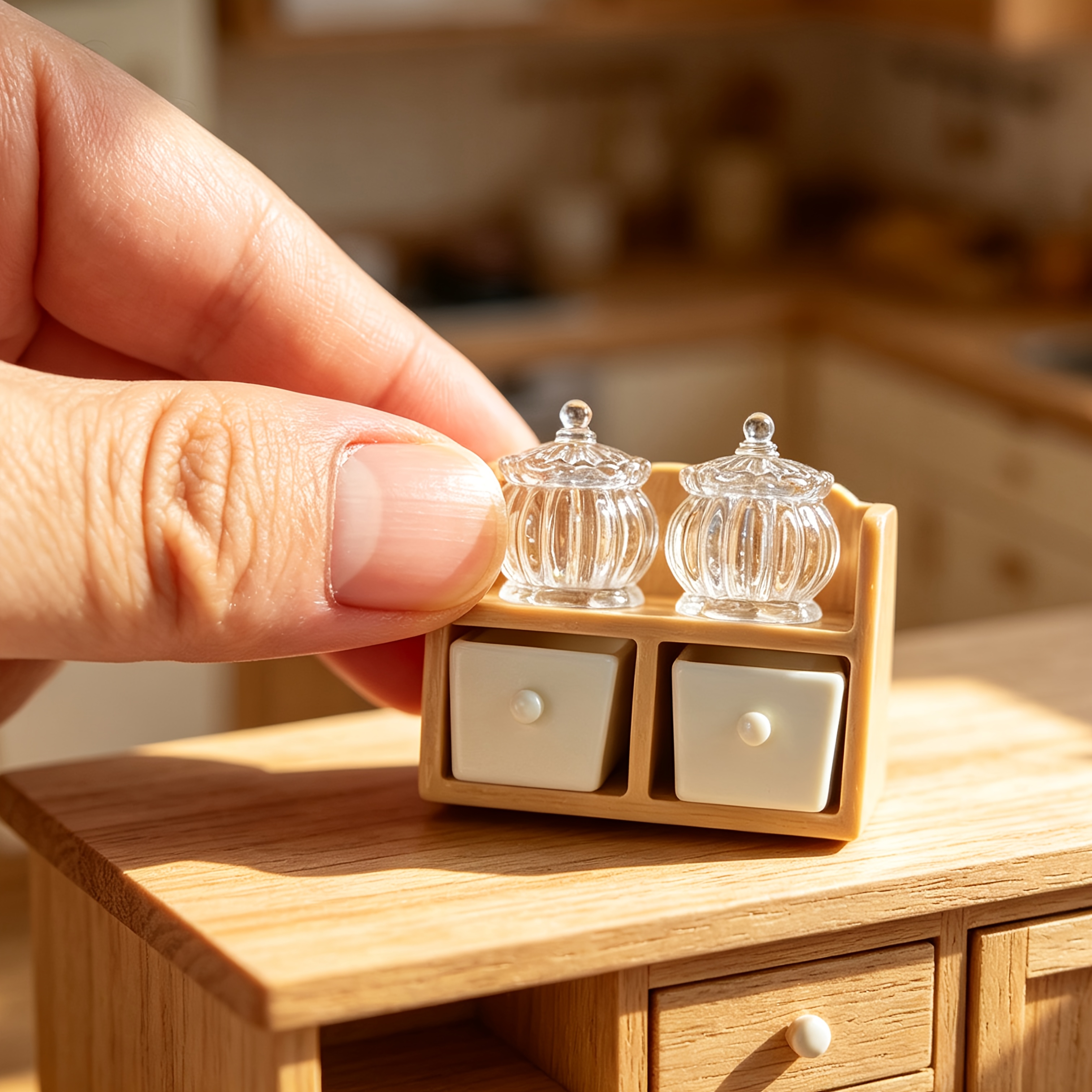 TEMU A Set Of 5pcs: :12 Scale Miniature Shelf, 2 X Empty Jars, 2 X Drawers. Complete Dollhouse Decoration Miniature Scene Props Suitable For All