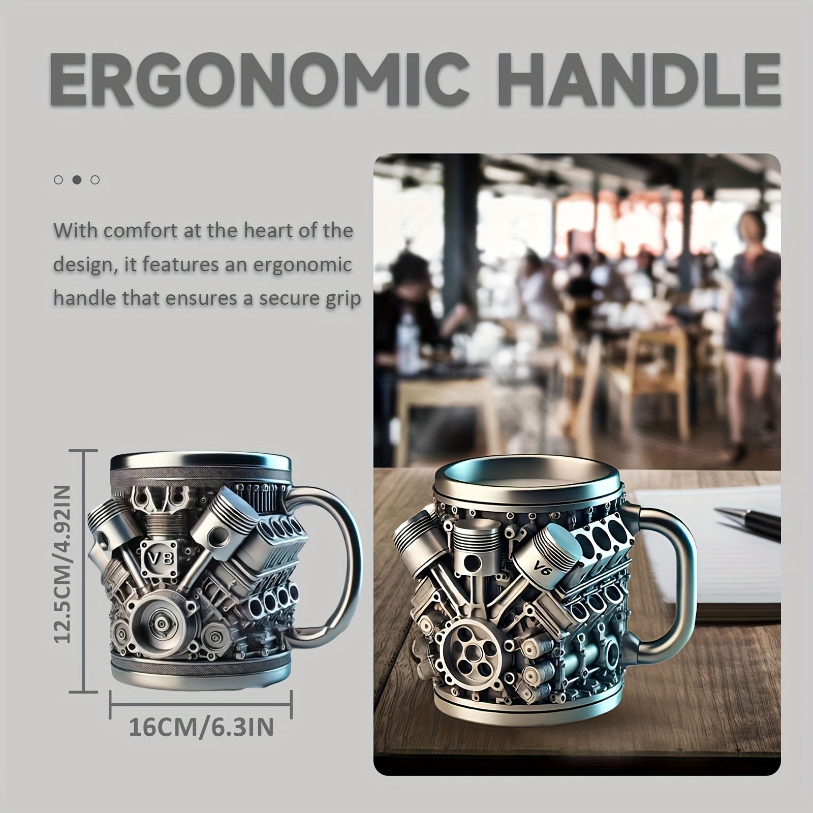 15oz stainless steel engine design coffee mug v8 v6 engine compartment durable stylish   car enthusiasts hand wash only reusable metal cup for hot or cold beverages Product details 3