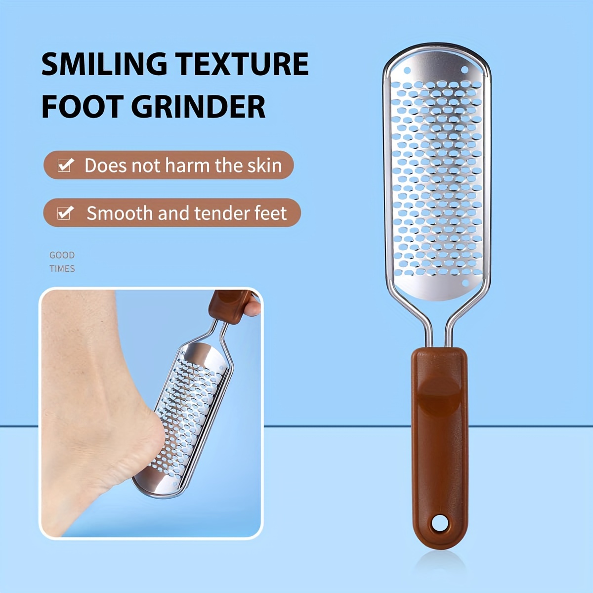 

Foot File Callus Remover, Smiling Texture 304 Stainless Steel Grater, Durable Pp Plastic Handle, Unscented Pedicure Tool For Smooth And Tender Feet - Brown