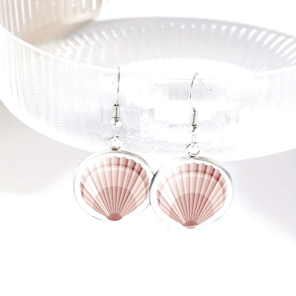 4pc White Shell Pattern Necklace Bracelet Earrings Set
