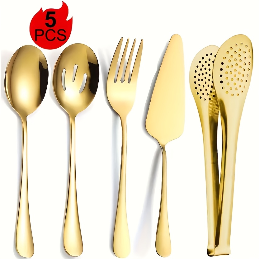 TEMU 5pcs High-quality Stainless Steel Communal Service Tableware, Versatile And Multifunctional, Including Cake Scoop/9.06in Perforation