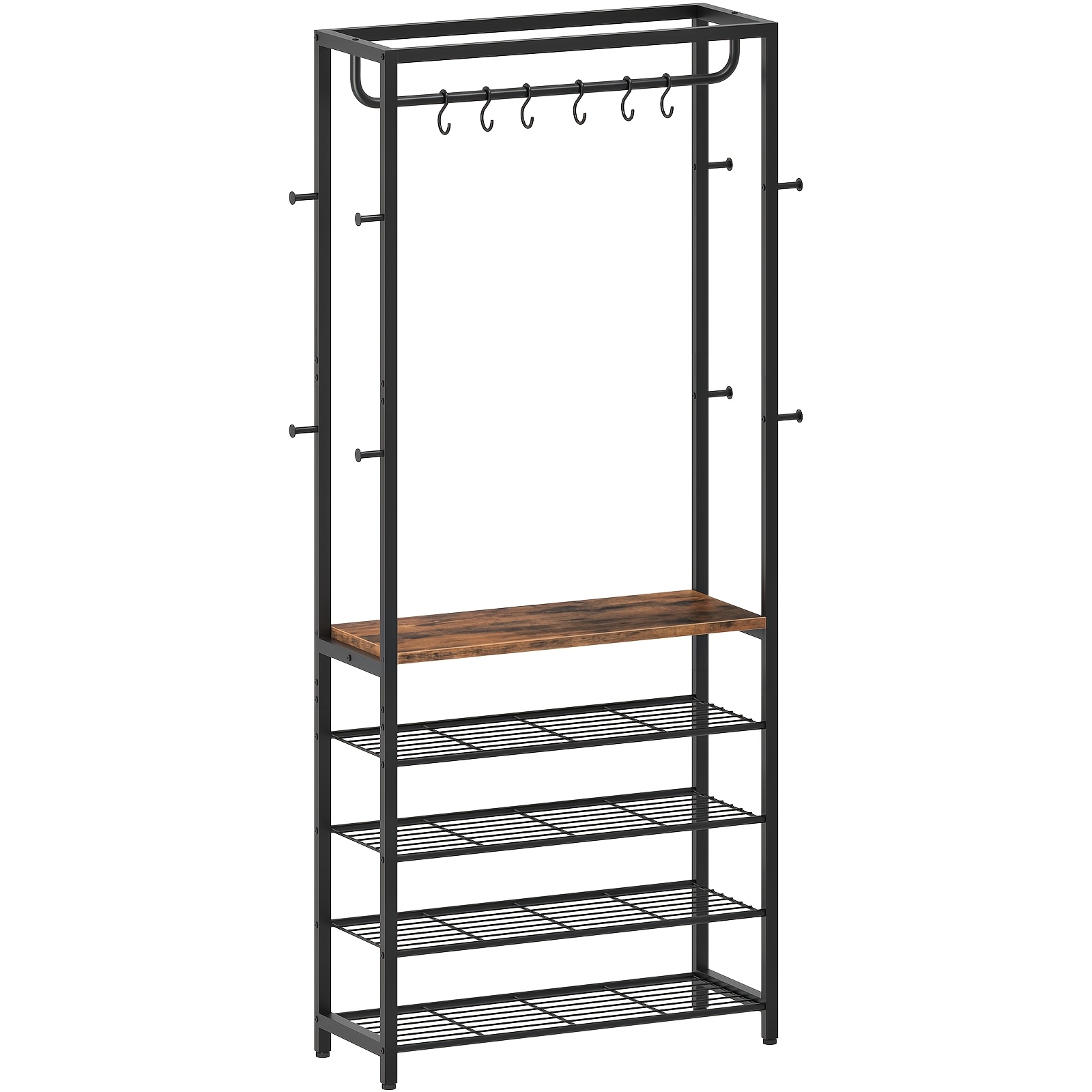 Hall Tree With Shoe Rack - Freestanding Coat Rack With 6 S-hooks And 8 Mushroom Hooks For Hallway, Entryway, Living Room, Multifunctional Storage Solution For Coats And Shoes