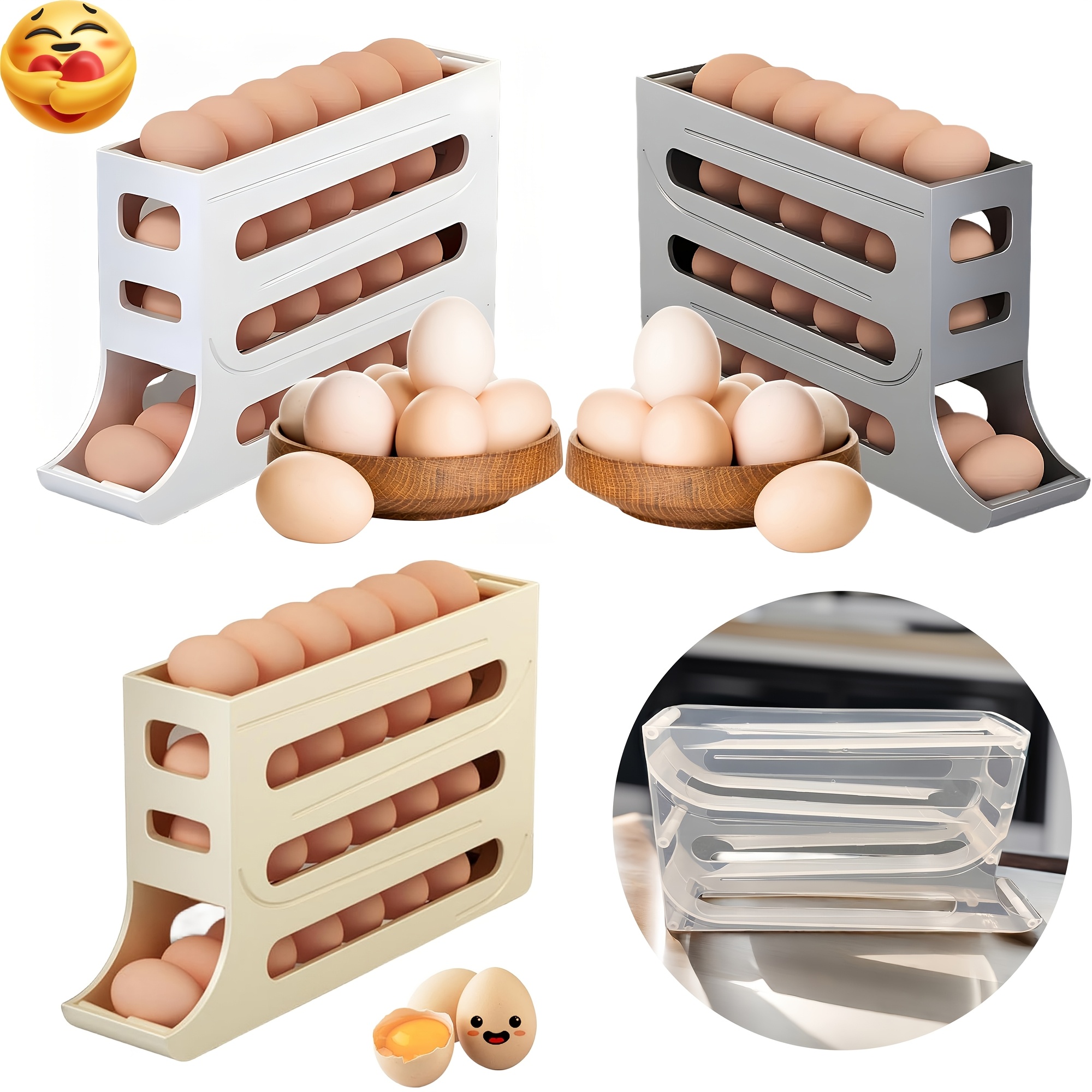 

5 30-egg Refrigerator Organizer, Egg Box, Auto- Egg Dispenser, -saving 4- Egg , Egg